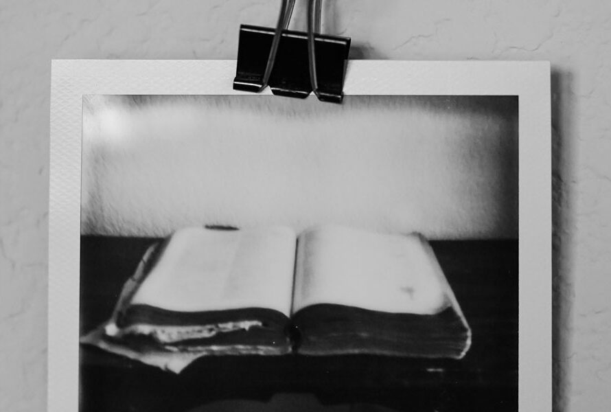 polaroid picture of an open book