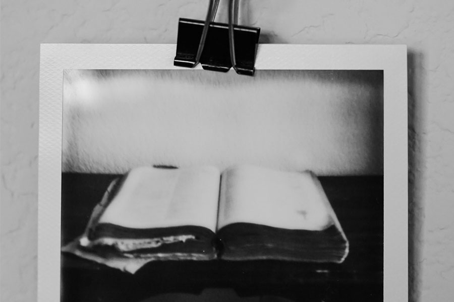 polaroid picture of an open book